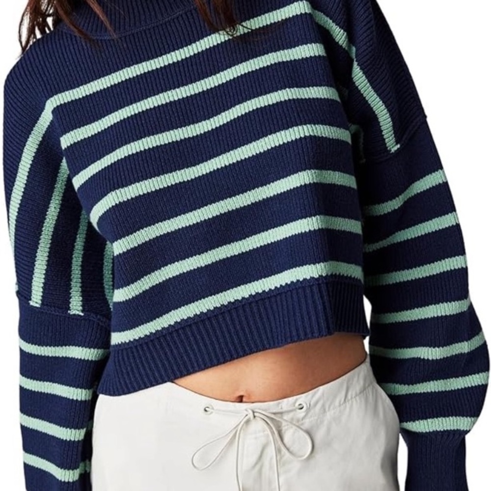 Free People Easy Street Cropped Striped Pullover Oversized Sweater | Size XL - Picture 2 of 9